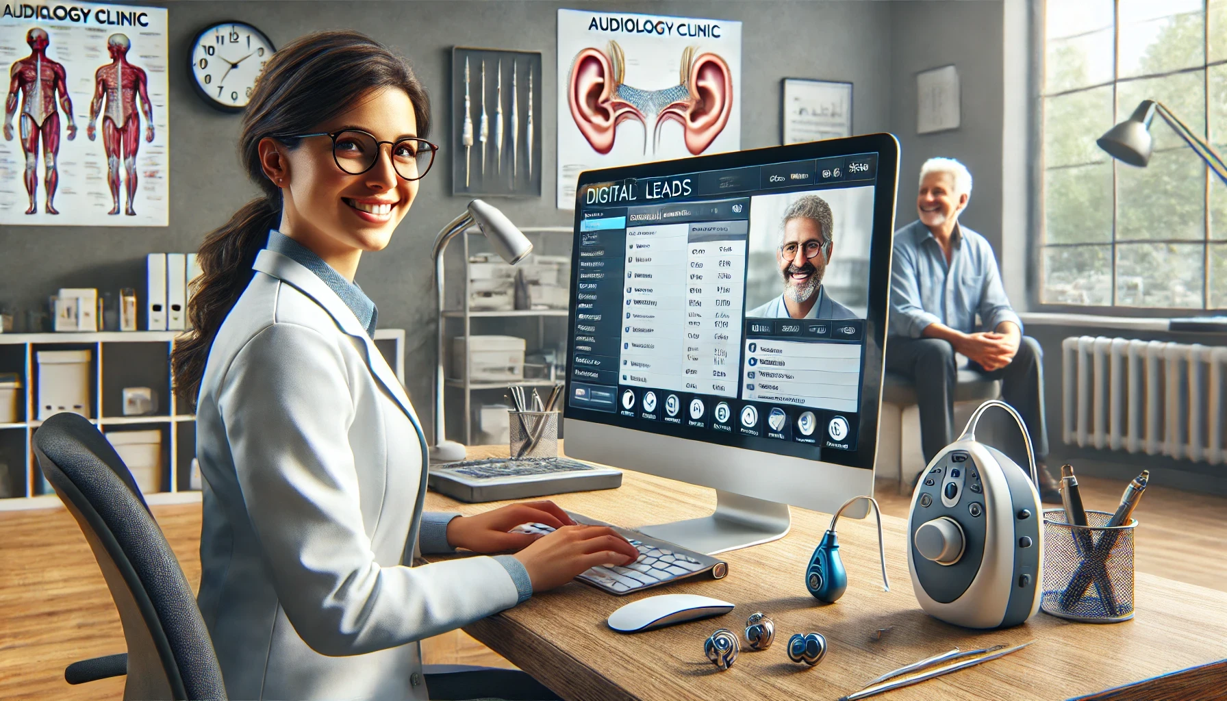 an-audiology-clinic-where-a-professional-is-sitting-at-a-desk-